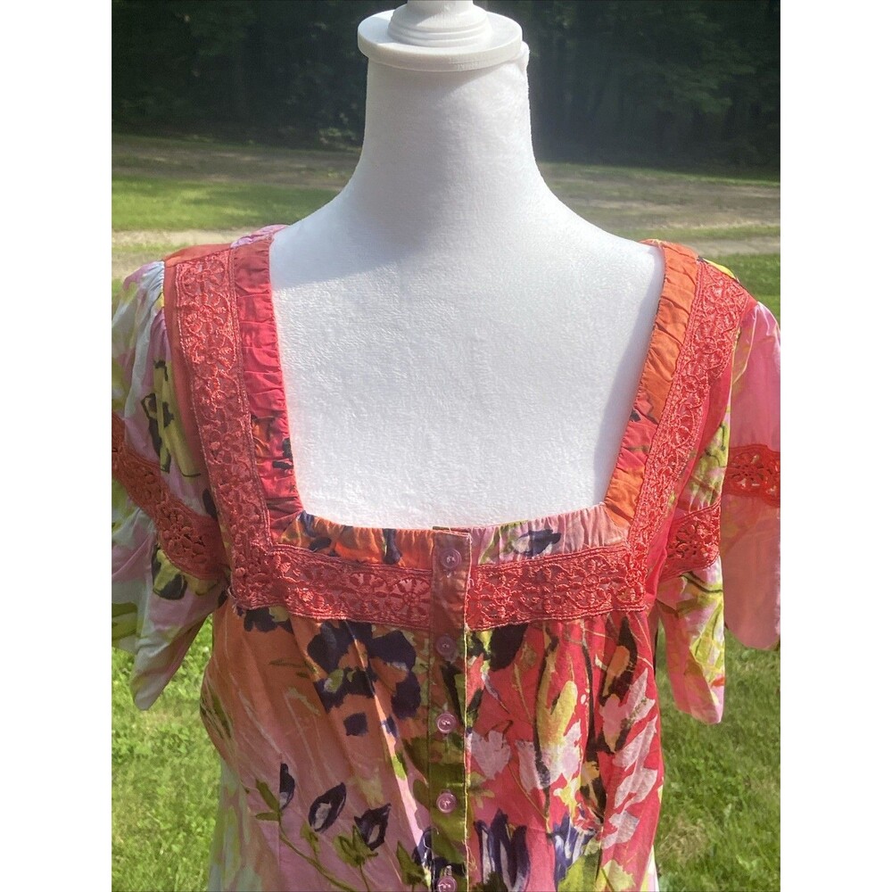 Womens Harve Bernard Sz XL Colorful Ruffle Short-Sleeve Cottagecore